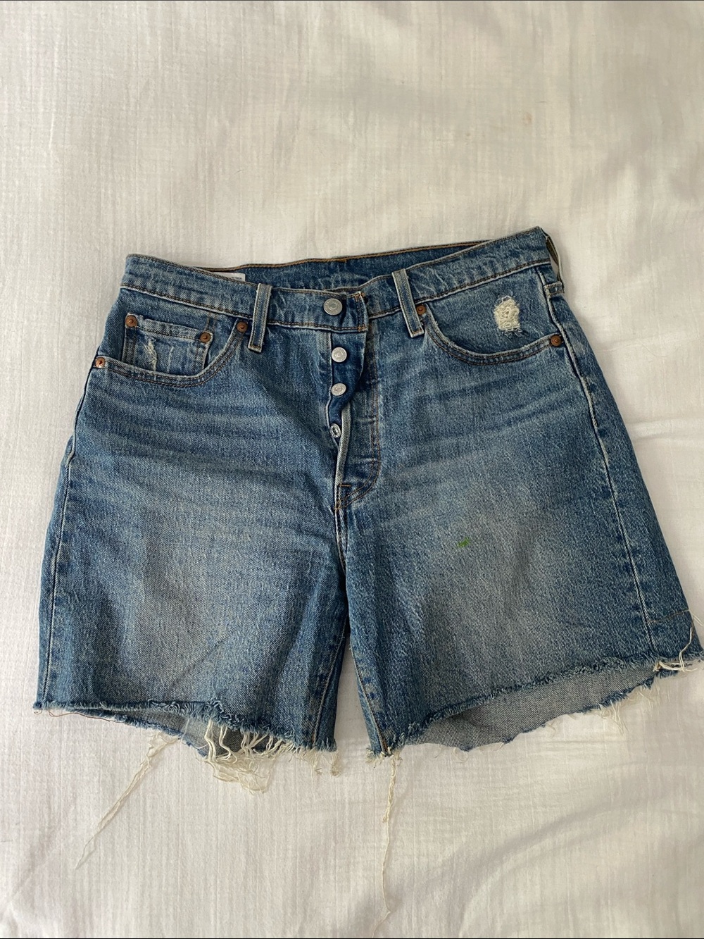 Levi's Distressed Medium Blue Denim Cutoff Shorts